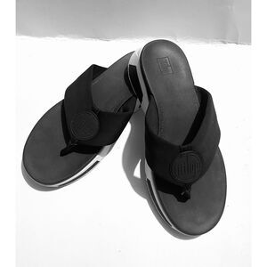 Fitflop sporty logo comfort elsa sandals black lycra open toe casual women 7